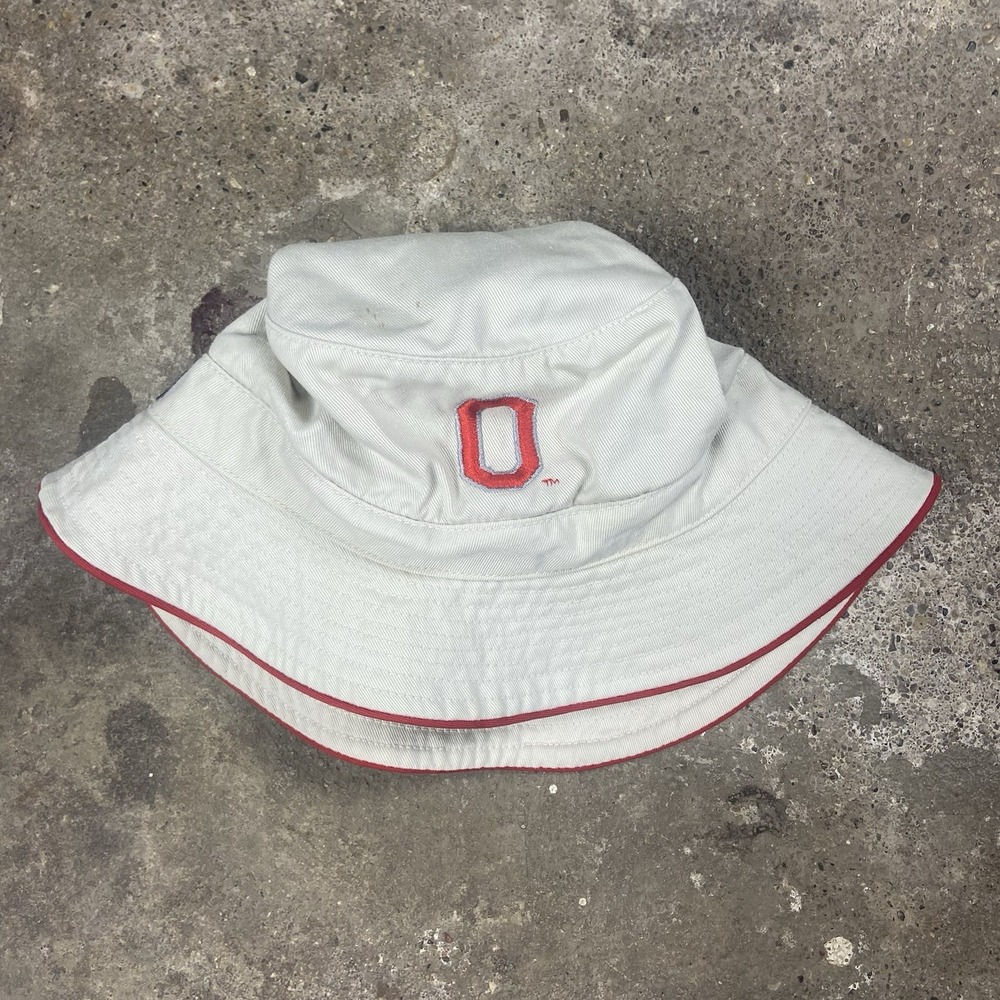 Vintage Ohio State Bucket Hat Size L/XL White Embroidered Buckeyes Logo NCAA